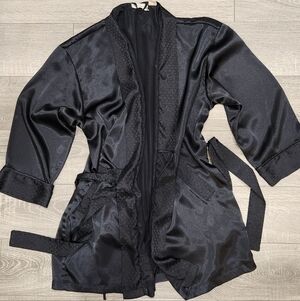 Victoria's Secret Gold Label Black Satin Robe